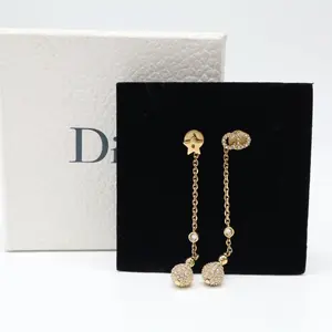 Pre-owned Christian Dior Crystal CD Star Drop Earrings twins W21716