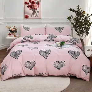 Heart Print Decorative Duvet Cover Set, 3 Counts/set Including 1 Duvet Cover & 2 Counts Pillowcase, Soft Comfortable Bedding Set for Home Bedroom, Comfy Bedding, Comfy Bedding, Homegoods