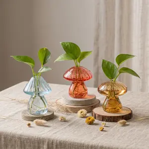 Minimalist Colorful Mushroom Glass Vase With Base, Hydroponic Green Plant & Flower Arrangement Vase, Stylish Home Decor, Ideal Holiday Festival Gift
