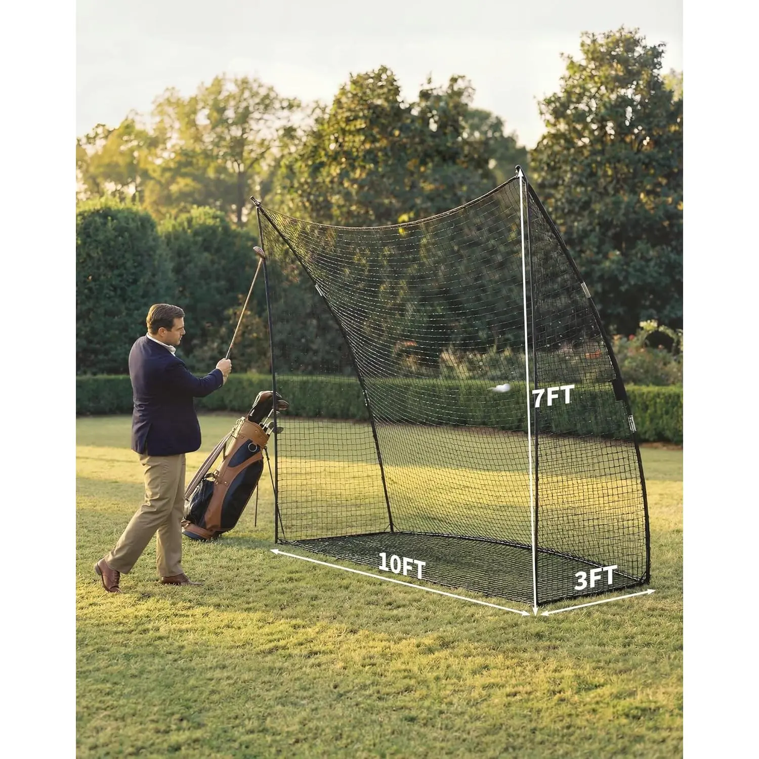 Heavy Duty Golf Net - 10ft with Fiberglass Frame, Carry Bag, 4 U-Shaped Ground Stakes, Ample Room, Secure Hold, Quick Setup, Ideal for Basement, Garage Use