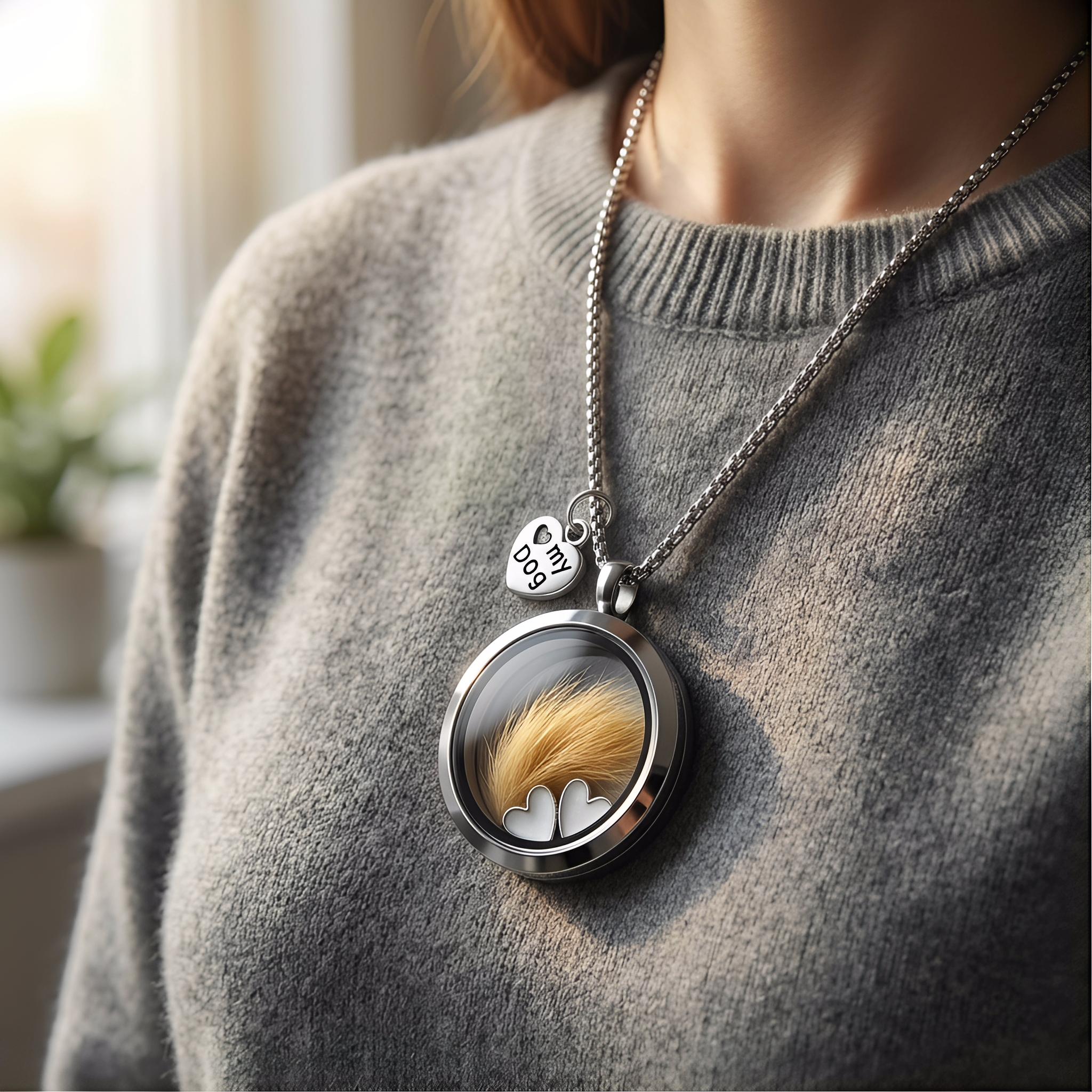 Pet Memory Locket Necklace for Dog/Cat Owners, Waterproof Stainless Steel Pet Hair Keepsake, Pet Memorial Gift for Her/Him