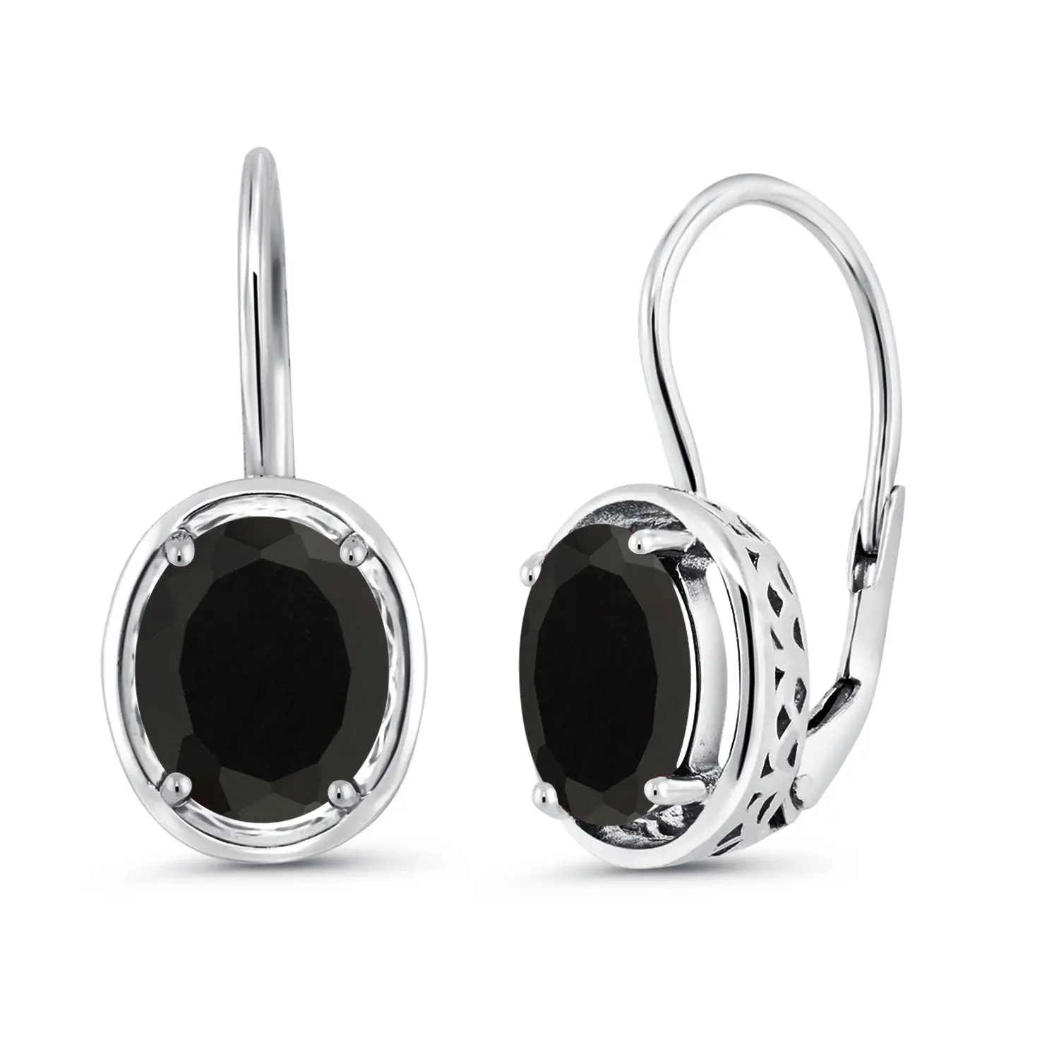 4.00 Cttw Black Onyx Dangle Earrings For women | 925 Sterling Silver | Gemstone Birthstone | Oval Cut 9X7MM