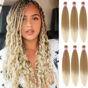 Braiding Hair,26 Inch 6 Pack Ombre Blonde Braiding Hair Pre Stretched Extensions for Women Synthetic Soft Yaki Texture Crochet Braids Hair Extensions(27/613#)