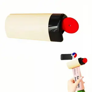 Wall Mounted Magnetic Toothpaste Squeezer Red Round Steel Waterproof ABS Plastic Toothbrush Tube Squeezing Aid for Cosmetics Sauces 1 Piece