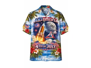 Artemis II 4th of July Hawaiian Shirt USA Flag Space Mission NASA Inspired Independence Day Party Shirt Patriotic Summer Outfit