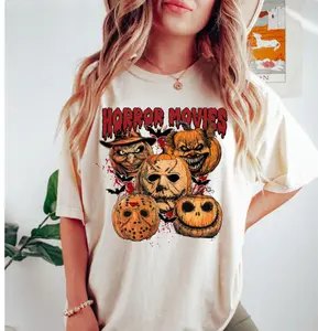 Horror Movie Halloween T-Shirt: Spooky Characters & Pumpkins