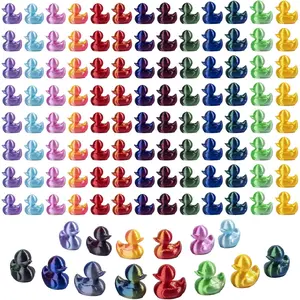 3D Printed 100 count Mini Ducks Figurines - Anime ToysThemed Plastic Bulk  Ducking Ornaments,Shiny Gradient Color for Potted Miniature Decoration Garden Dollhouse Cake Decoration