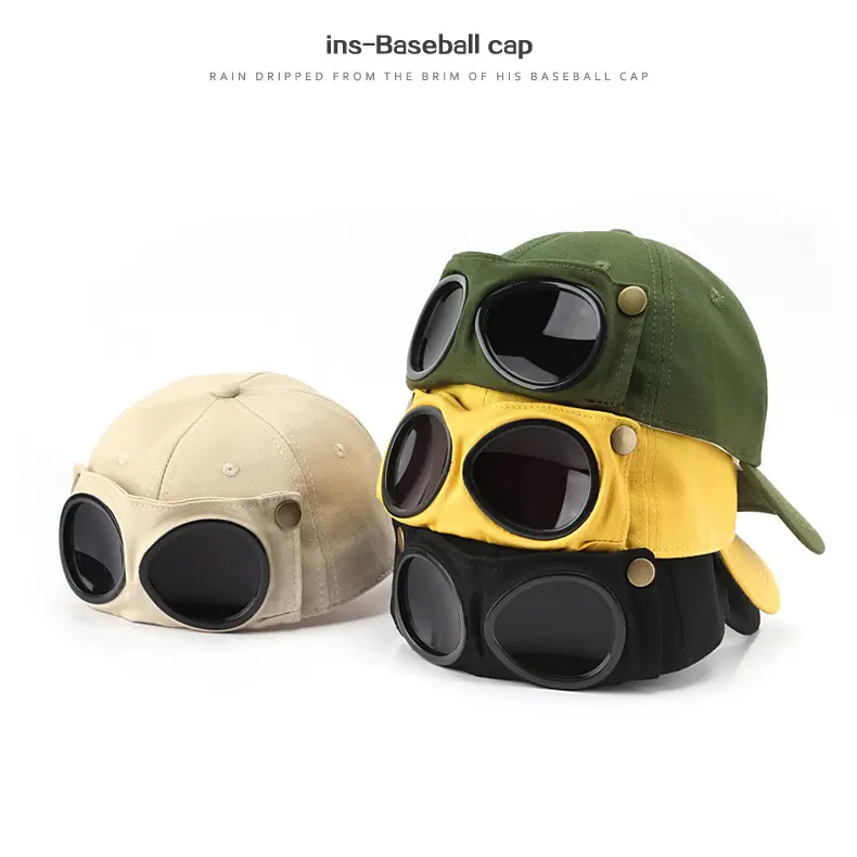 Pilot Hat - Ins Trendy Korean-Style Baseball Cap with Stylish Glasses Design Men's Sunglasses-Inspired Visor Hat Versatile Sunshade Cap for Outdoor Activities and Everyday Wear