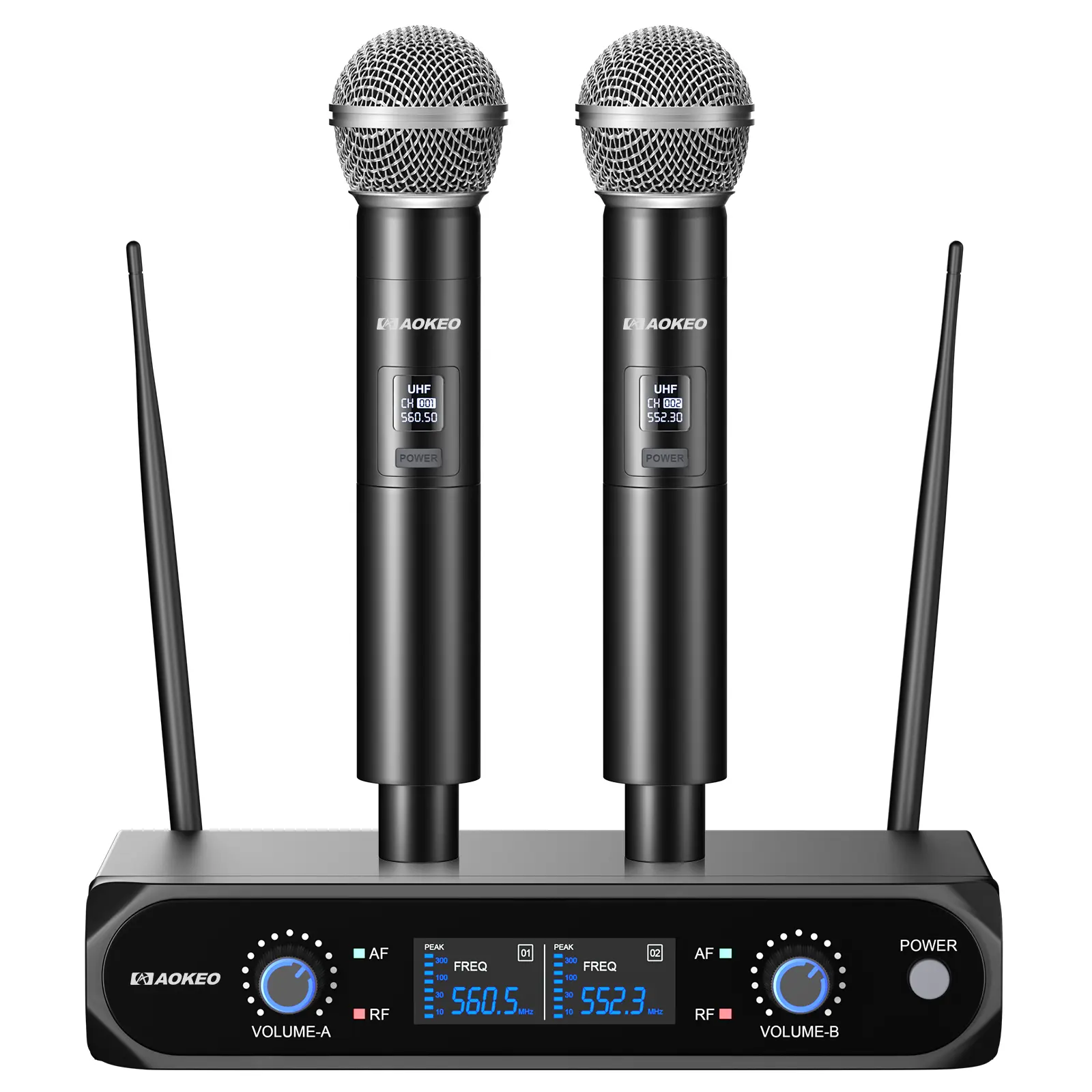 Aokeo V200 UHF Wireless Microphone System - Plug-and-Play Metal Audio Set with Protection Case, 100ft Range, Handheld Dynamic Noise Reduction Mic for Singing, Church