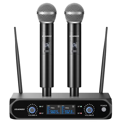 Aokeo V200 UHF Wireless Noise Canceling Mics System - Plug-and-Play Metal Audio Set with Case, 100 ft Range, Stable Signal, Over 8 Hr Strong Battery Life, Dynamic Handheld Mic for Vocals/Instruments, Church Use (AA Battery Compatible), 100 Feet