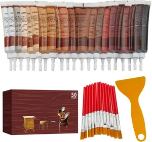 Furniture Repair Kit 50PC - Brushes, Markers, Scraper, Resin Wood Filler, Fillers with Wood Putty, Any Color Wood Combination, Scratch & Molding Repair, Restore Laminate Vinyl Veneer Flooring