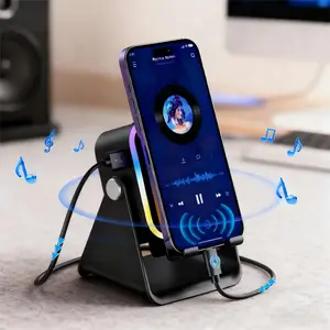 Wireless Induction Audio Speaker Stand, Smart Charging Dock, 5-In-1 Phone Holder, 4000mah Rechargeable Emergency Power Bank, 360° Adjustable Tablet Stand, Colorful Ambient Light Gift