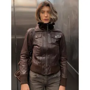 Women's PU Leather Jacket, Vintage High Neck Design, Windproof Streetwear Fashion, Fall & Winter Outerwear, Stylish Workwear Pocket Style