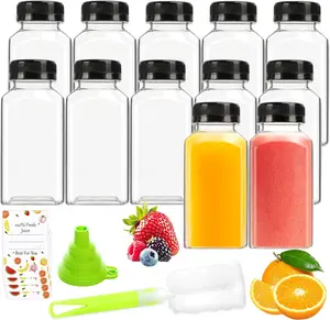 12 pcs  Juice Bottles - 8oz Bottles with Lids, Plastic Juice Containers with Caps Reusable Drink Containers for Juice Milk Coffee Water Smoothie and Other Beverages,Christmas gift