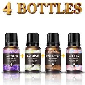 4pcs (Lavender + Jasmine + Sandalwood + Sakura) 10ML Essential Oils, Scented Oils Humidifier Diffuser Car Air Freshener Plant Aromatherapy