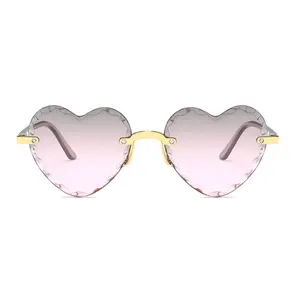 Fashion Culture Women's Rhia Heart Shaped Ombre Lens Rimless Sunglasses, Grey Pink