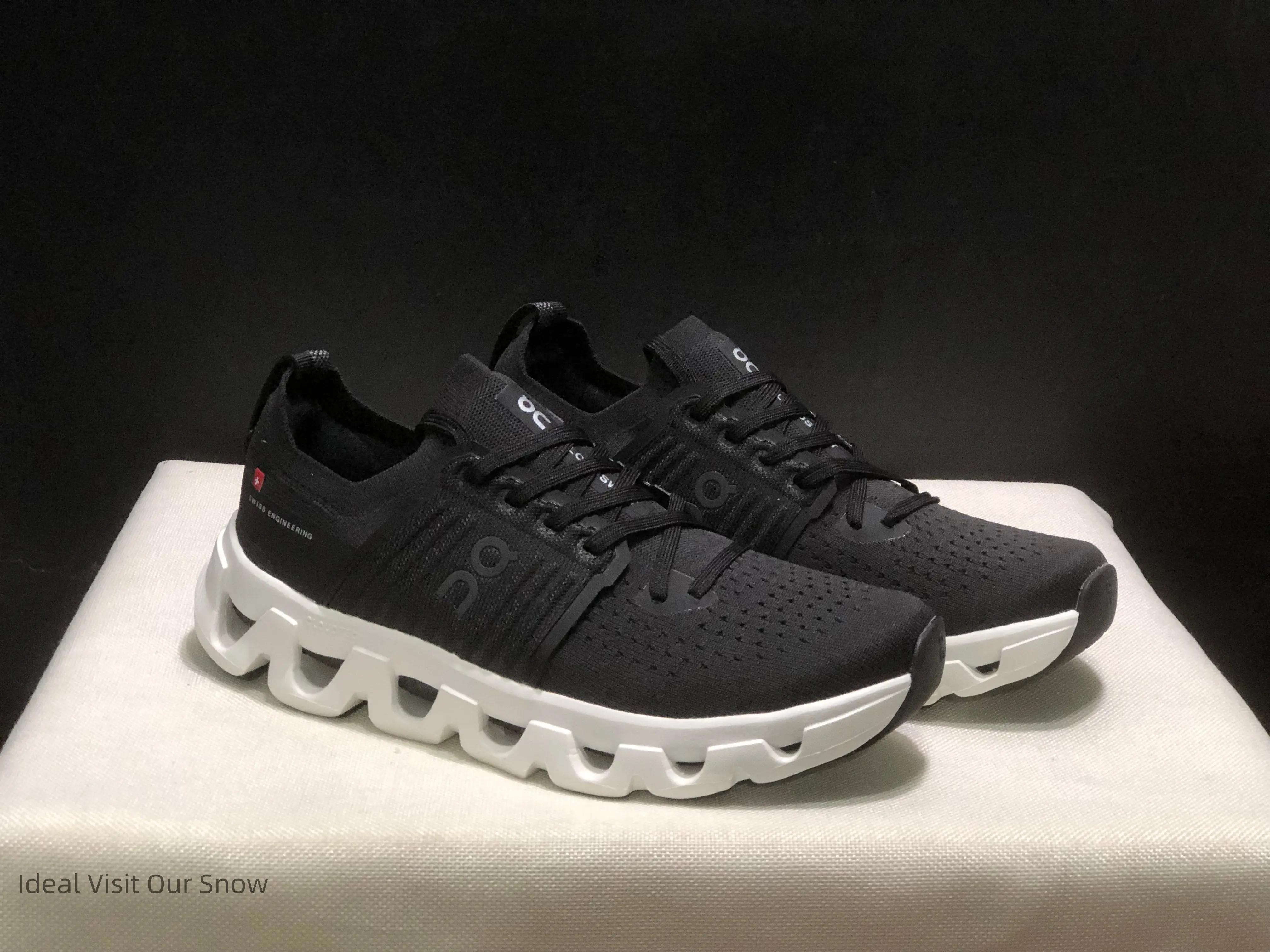Two Tone Black White Knit Wave Platform Sneakers, Hollow Cutout White Midsole Edgy Minimal Streetwear Daily Shoes