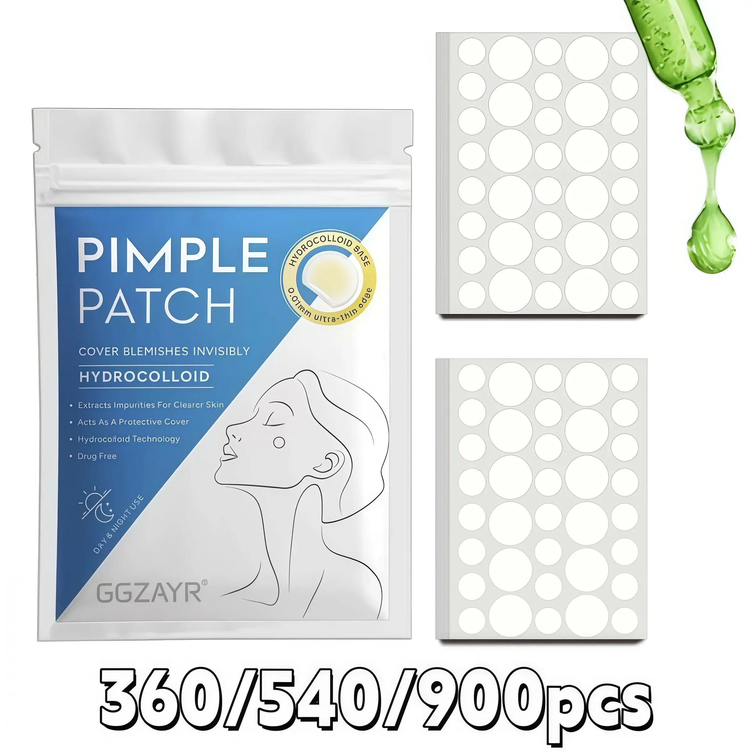 360/540/900pcs Clear Round Hydrocolloid Pimple Patch Set, Acne Patches, Invisible Face Cover Dots, Mixed Size Thin Skin Stickers, Natural Look Beauty Patches for Daily Wear & Makeup