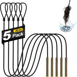 30 Inches Drain Snake Hair Drain Clog Remover, Upgraded Anti-break Metal Sink Snake with Nylon Layer, Plumbing Snake Drain Cleaner Tool for Shower Drain, Bathroom Clogs, Kitchen Sink (5 Pack)