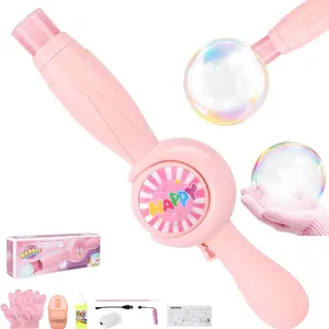 Upgrade Fog Bubble Machine for Kids Rechargeable Smoke Bubble Wand Magic Elastic Bubble Maker with Music & Light Outdoor Backyard Party Birthday Gift