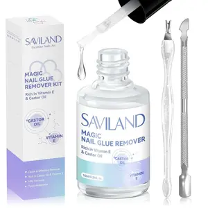 SAVILAND Nail Glue Remover: Quick Gel Glue Remover for Press On Nails Acrylic Removal Glue On Nails with Cuticle Pusher Castor Oil Vitamin E Manicure Fork Easy to Use Home Salon