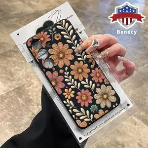 Straight Edge TPU Phone Case Compatible with Galaxy S23 Ultra S24 Plus S25 S22+ Beautiful Flowers Pattern Drop Protection Shockproof Soft Liquid Silicone Smartphone Cover