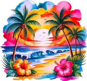 DTF Transfer – Tropical Sunset Multi Sizes (BE-SC002)