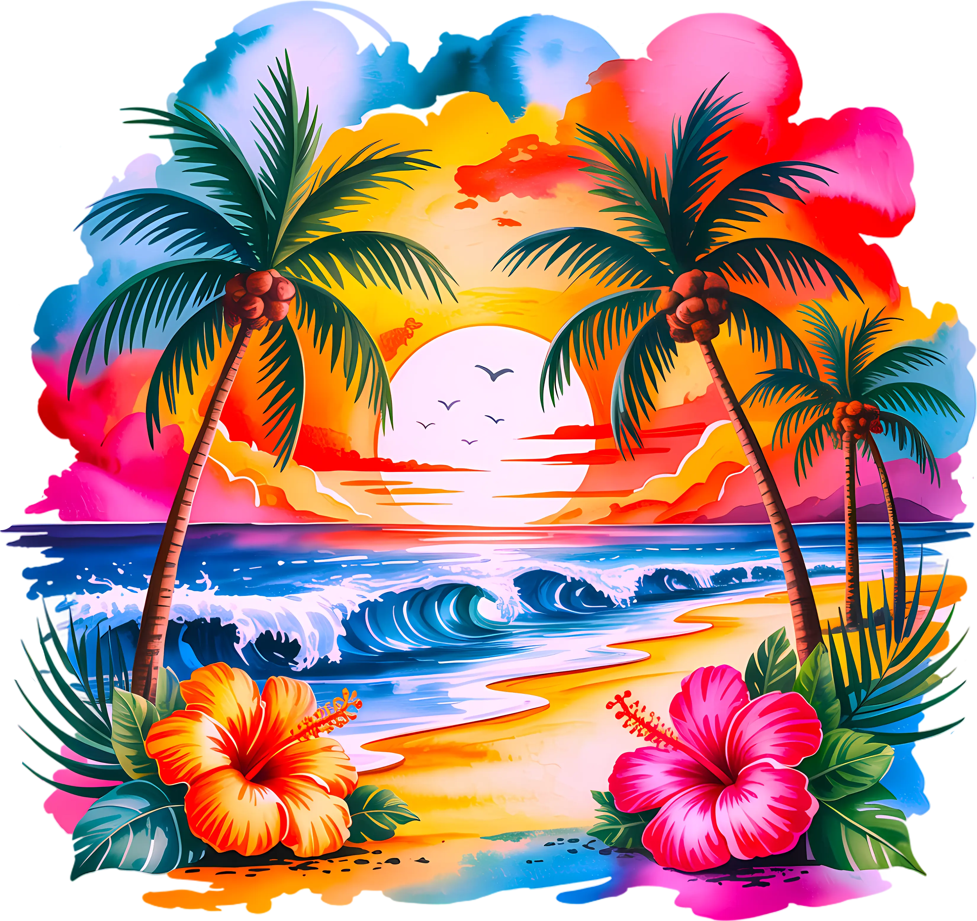 DTF Transfer – Tropical Sunset Multi Sizes (BE-SC002)