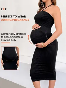 High Stretch Maternity Bodycon Dress, Slimming Ribbed Design, Expandable Waistband, Soft Comfort, Perfect for Daily Wear, Pregnancy Clothes, Maternity Dresses