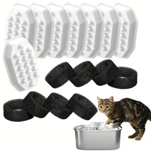 16PCS Cat Water Fountain Filters Pre-Filter Sponges for 3.2L/ 108oz Pet Fountain Dog Water Fountain 8 Filters& 8 Sponges Only Filter