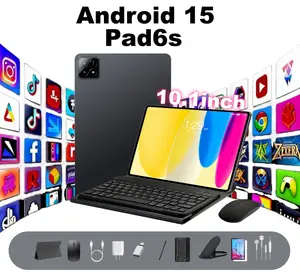 Pad6s 10.1-inch Android 15 Tablet 8000mAh Battery 12GB RAM 128GB ROM Free Keyboard Mouse Stylus Protective Case Stand for Office Home Gaming Videos
