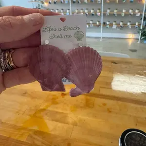 REAL Scallop Shell Stud Earring - Life's a Beach Shell Me Design - Unique Beach Theme Jewelry for Women