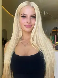 Aodbar 13x6 Transparent Lace Front Wig Blonde Heat Resistant Fiber 28 Inch Long Straight Silver Blonde for Daily Party Cosplay Use