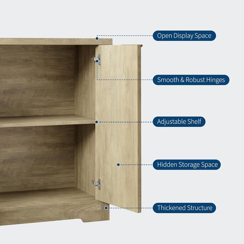Fluted Buffet Sideboard Cabinet, Accent Modern Credenza with Doors & Shelves, Wood Credenza Storage Console Cabinet for Living Room Kitchen Dining Room Hallway