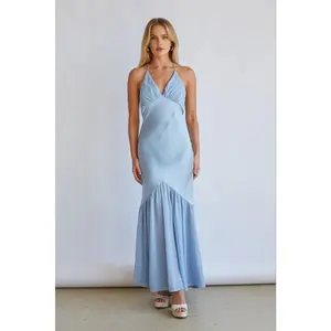 Lucinda Halter V-Neck Open Back Satin Midi Dress