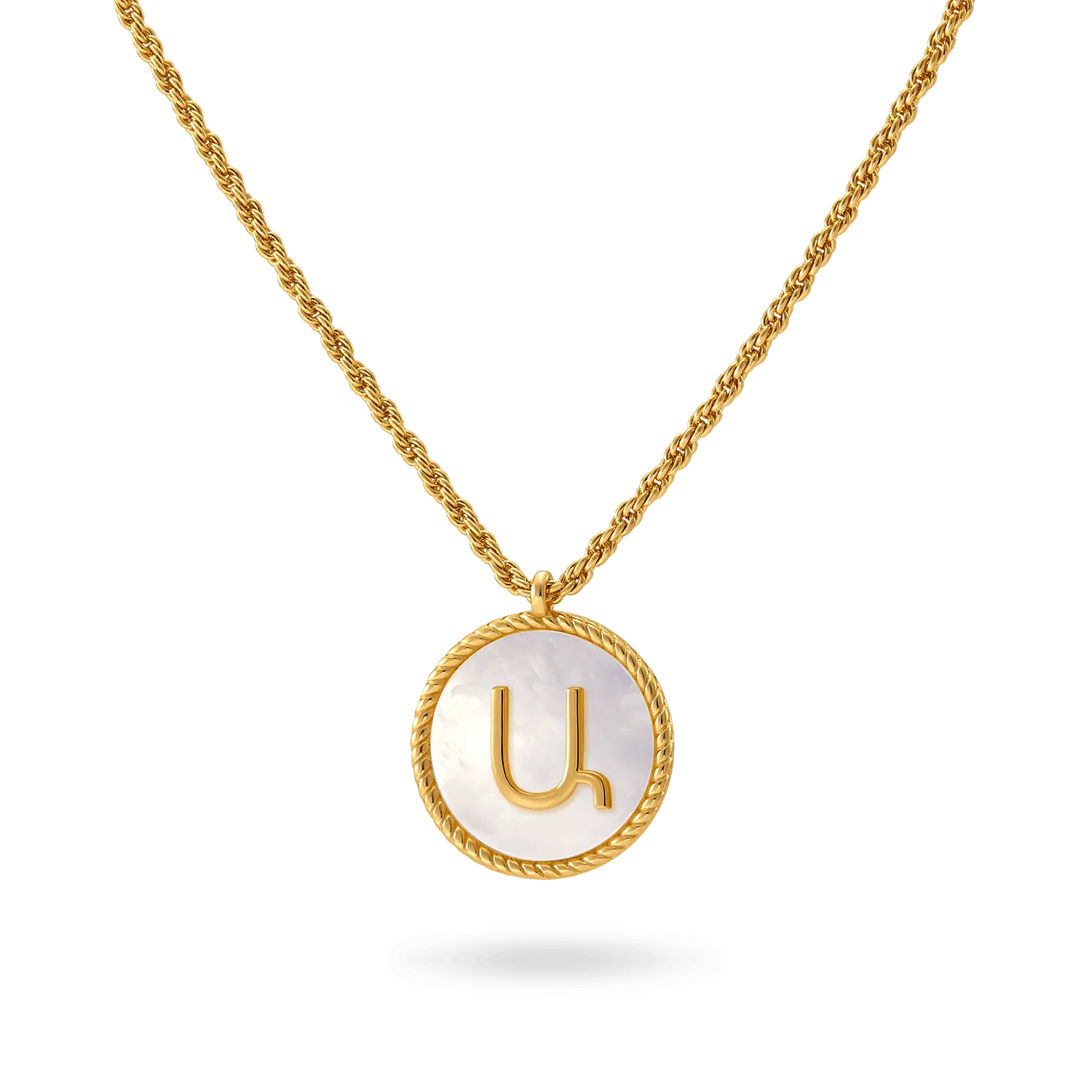 White Mother of Pearl Armenian Initial Necklace