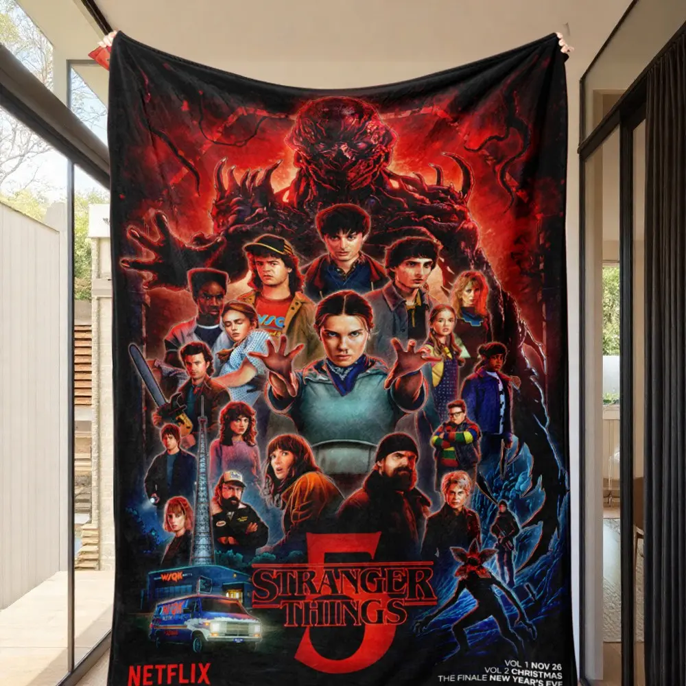 Stranger Things Season 5 Pattern Blanket, Soft Flannel Material, Modern Style, All-Season Use, Sofa Bed Bedroom Decor