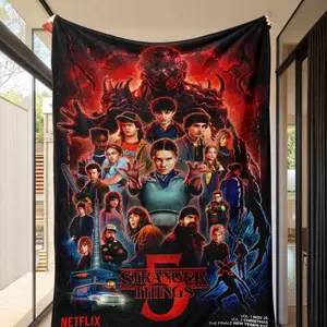 Stranger Things Season 5 Pattern Blanket, Soft Flannel Material, Modern Style, All-Season Use, Sofa Bed Bedroom Decor