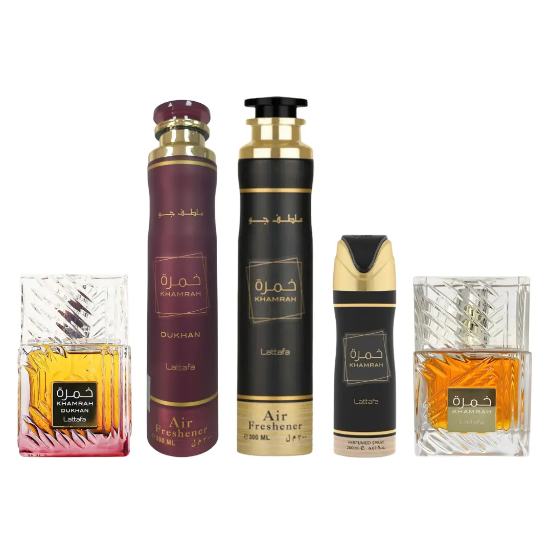 Khamrah + Khamrah Air Freshener + Khamrah Deodorant + Khamrah Dukhan + Khamrah Dukhan Air Freshener --- 5 piece Bundle, Fragrance, Scented