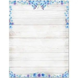 Blue Floral Rustic Stationery - 8.5 x 11-60 Letterhead Sheets - Border Letterhead (Blur Floral)