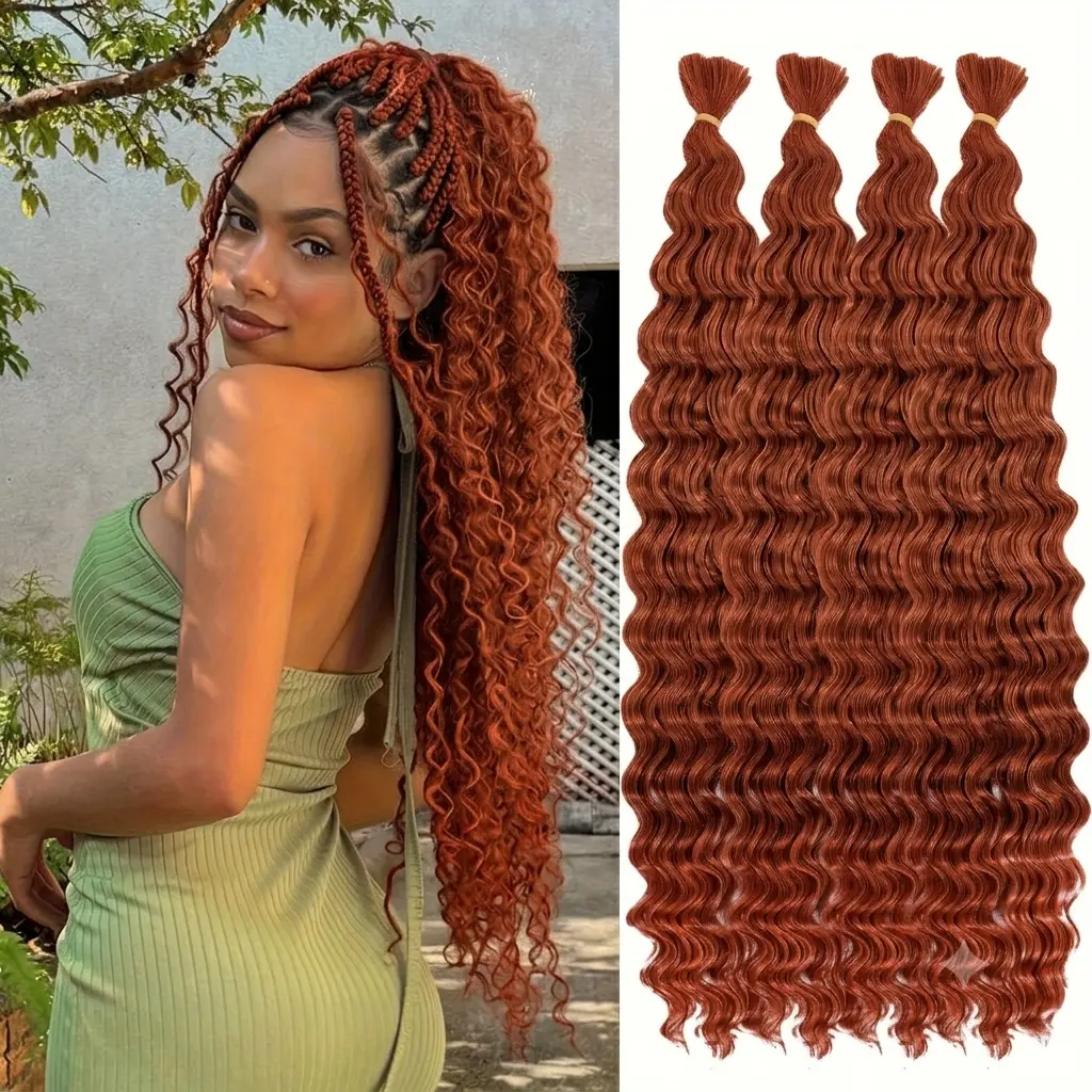 MYLOCKME Hair Human Crochet Hair for Black Women 1pcs 4pcs 14-24Inch 33 # Auburn Ginger Deep Wave Synthetic Crochet Braids - Bohemian Wavy Texture Suitable for All Ethnicities Multi-Purpose Hair Extensions