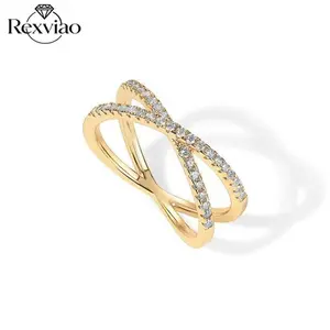 Rexviao 14K Gold-Plated Criss-Cross Cubic Zirconia Women's Ring — Perfect for Daily Wear or Parties/ An Ideal Gift for Your Best Friend — Comfortable Fit/ Sizes 6–9