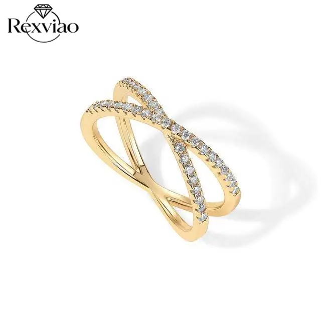 Rexviao Women's Criss-Cross Ring, Paved Cubic Zirconia Band for Casual Chic Outfits - Elegant Fashion Ring Jewelry, Lightweight Fit, Sizes 6-9, Sparkly Cubic Zirconia, Elegant Glittering Ring