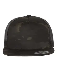 Yupoong Adult 5-Panel Classic Trucker Cap 6006 - Black Camo & Black Mesh - Adjustable Fit, Breathable, Comfortable, Everyday Wear, Unisex