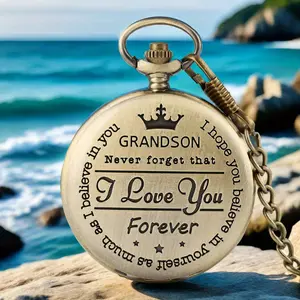 Luxury To My son Engaved I Love You Pocket Watch Necklace Watches Men Clock with Hook Chain Christmas present