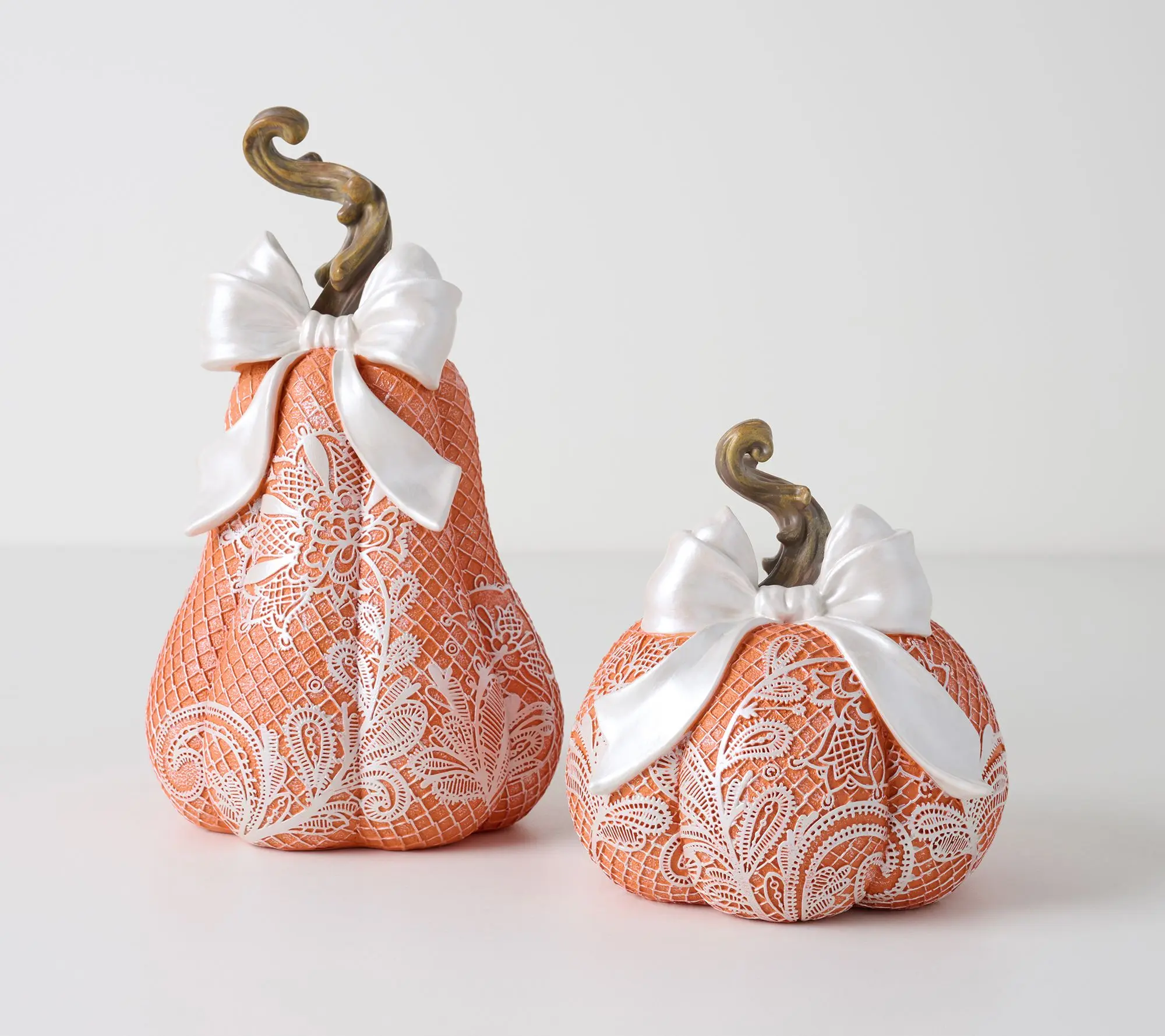 Set of 2 Chantilly Lace Pumpkins with Bow by Valerie