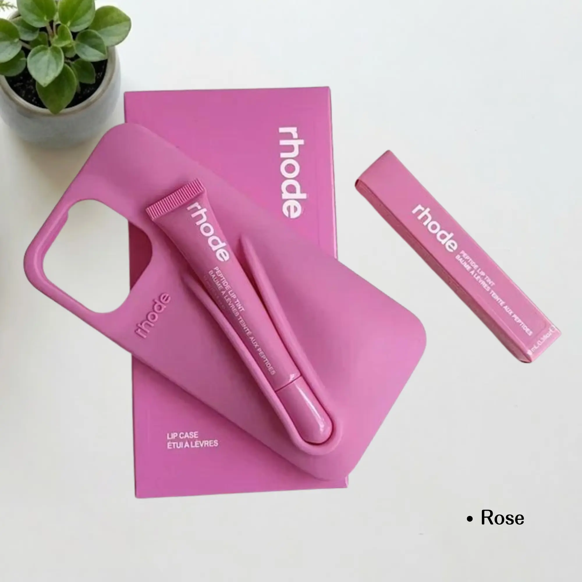 Rhode Peptide Lip Tint & Matching Silicone Lip Case Set, Trendy Pink iPhone Phone Case with Lip Balm Holder