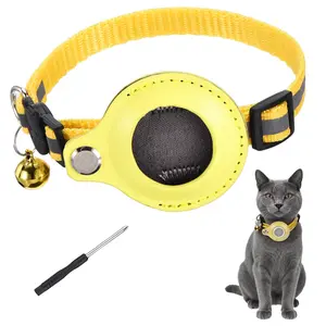 PETAXCELL Cat Tracker Collar Reflective Cat Tracking Collar Breakaway with Leather Tracker Holder and Bell 1pcs Intended for Kitten Dog Puppies