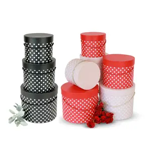 Set of 3, Round Flower/Gift Boxes with Lids, Polka Dots Design | W9399-W9400