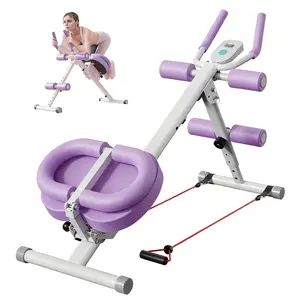 Ab Machine for Stomach Workout – Adjustable Ab Trainer with LCD Data Display, Thickened Foam Handles, 5 Levels Height Adjustments – Home Gym Full Body Exercise Equipment, Pink